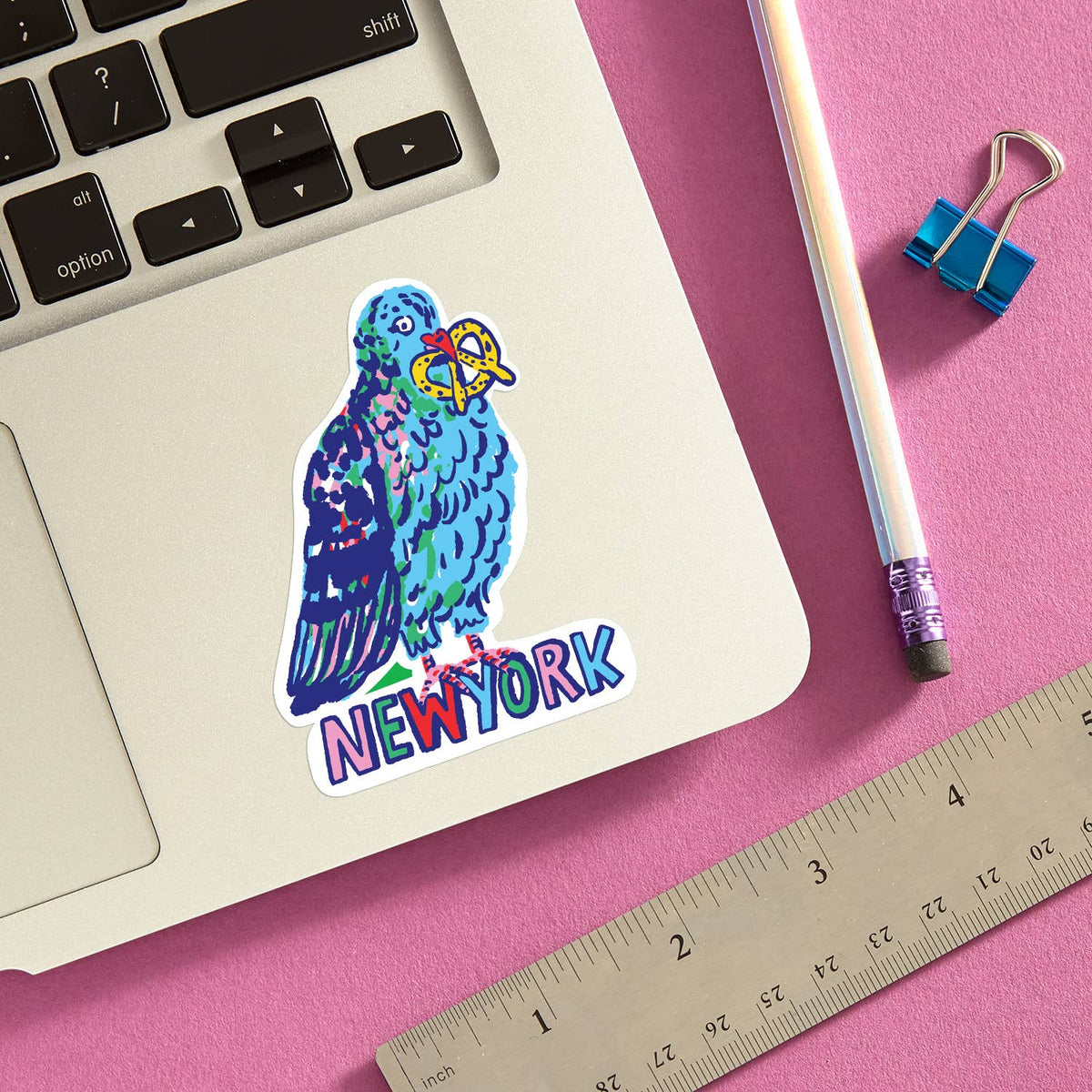 Pigeon with New York Pretzel NYC Die Cut Sticker