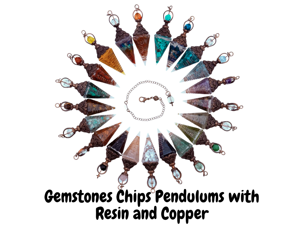 Turquoise Gemstone (Natural) Chips w/ Copper Resin Pendulum