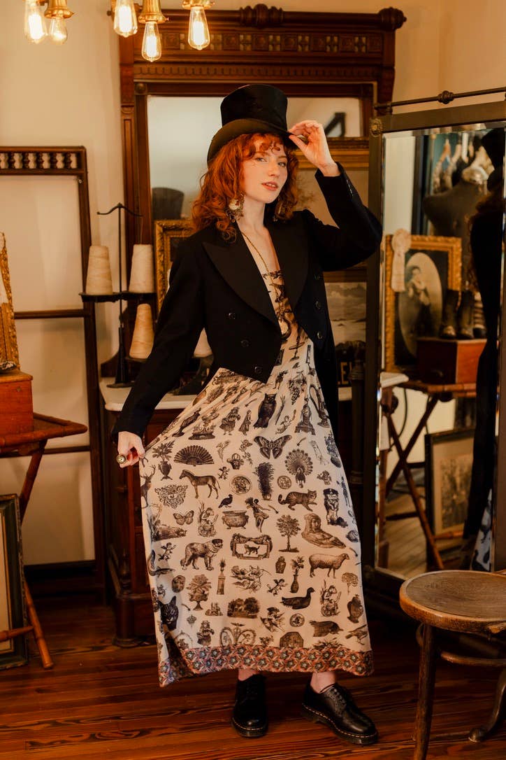 Curiosities Bohéme Maxi Slip Dress w/ whimiscal print: S/M