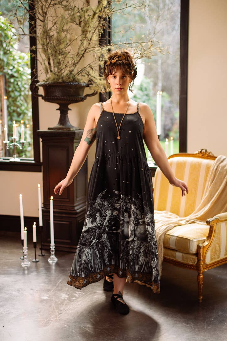 The Guardians Bohéme Slip Maxi Dress w/ angels, moon & stars: S/M (fits approx. size 6-10)