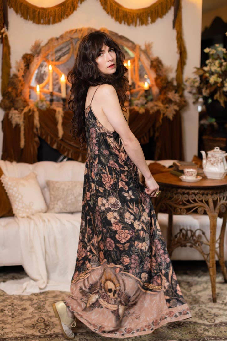 Momento Bohéme Long Maxi Slip Dress w/ Starling & Skull: S/M (fits approx. size 6-10)
