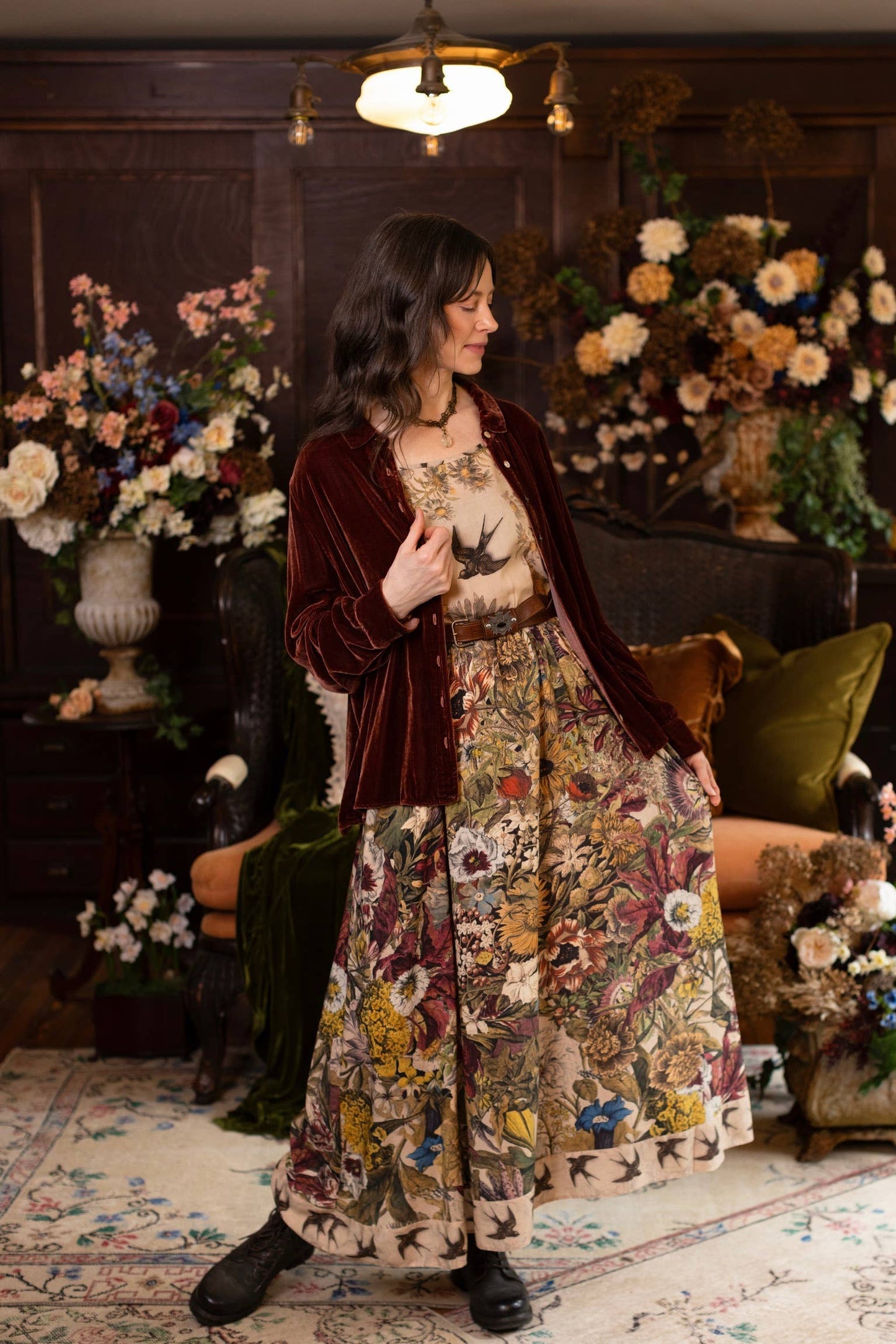Golden Hour Bohéme Long Maxi Slip Dress w/ Floral Print: L/XL (fits approx. size 12-16)