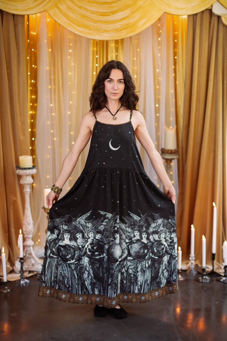 The Guardians Bohéme Slip Maxi Dress w/ angels, moon & stars: S/M (fits approx. size 6-10)