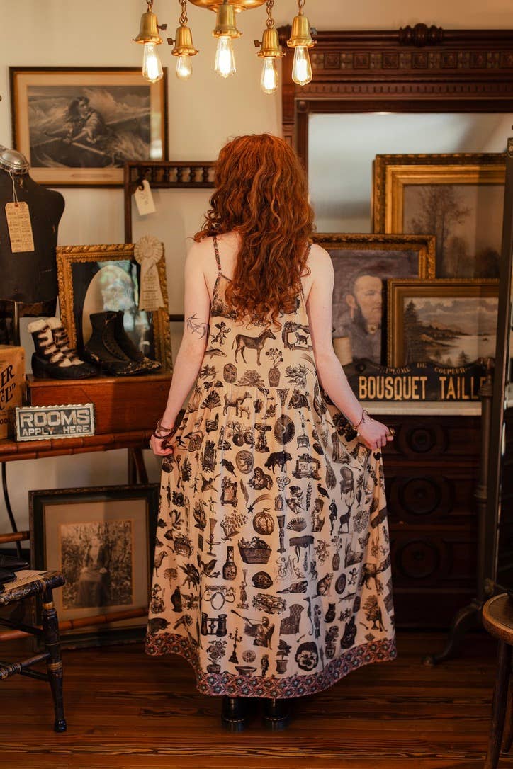 Curiosities Bohéme Maxi Slip Dress w/ whimiscal print: S/M