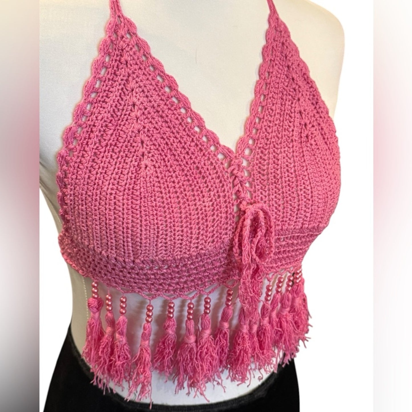 Handmade Pink Crochet Halter Boho Festival Top