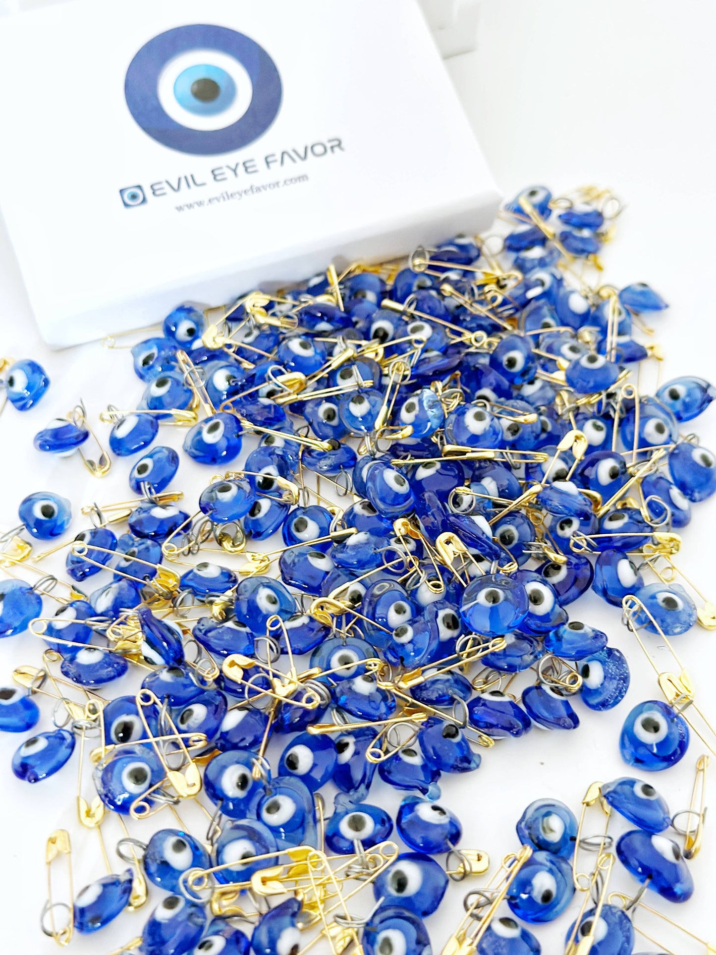 Glass Evil Eye Safety Pins, Heart-shaped Pin, Bulk Favors: 1