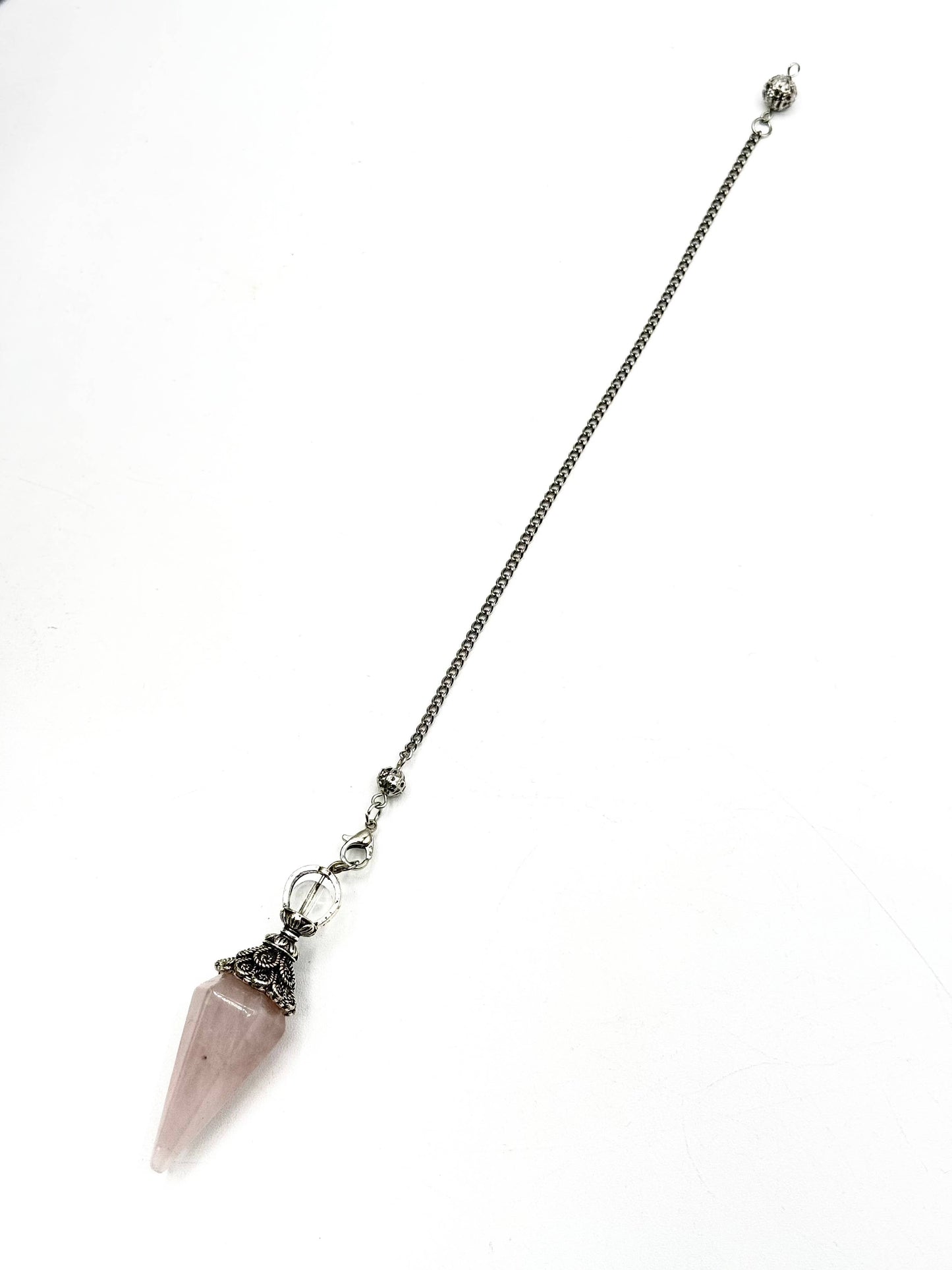 Rose Quartz Double Cap Pendulum with Silver Plate Chain