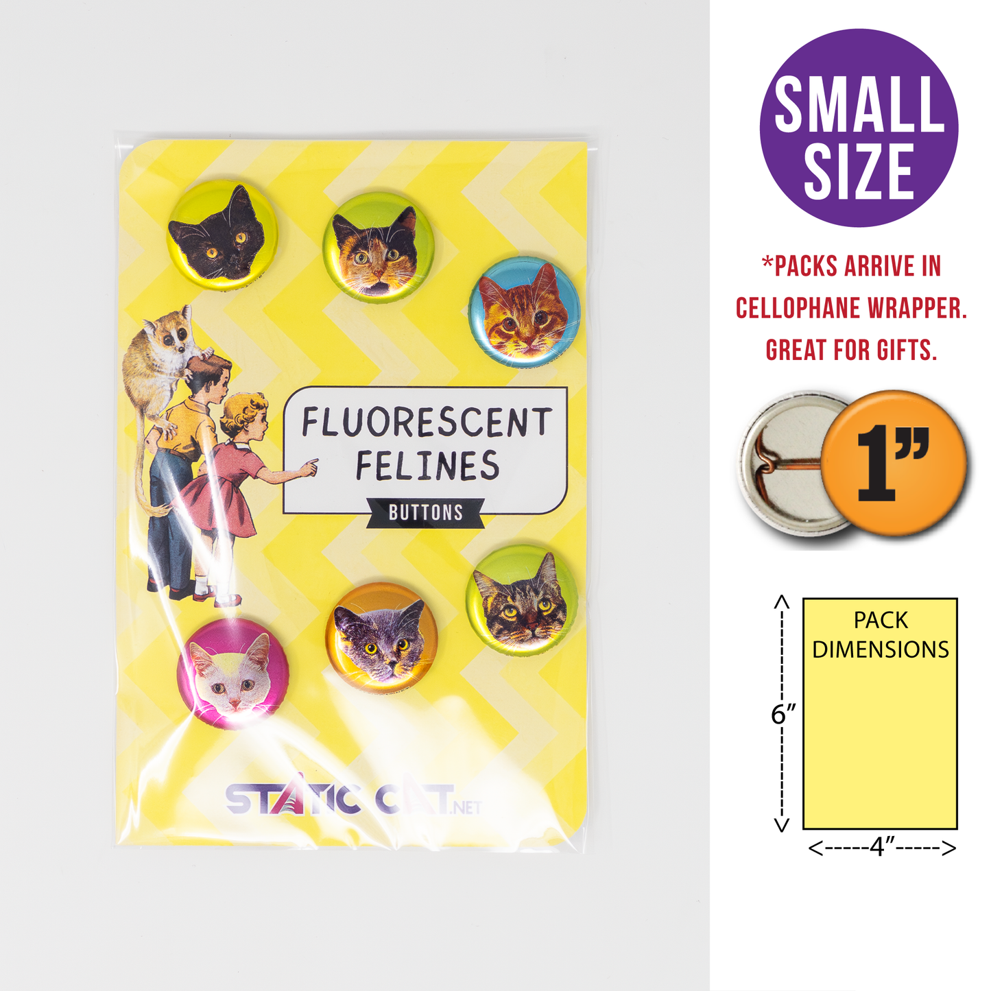 Fluorescent Felines (6-Pack) – Pins: Small METALLIC 6-pack pins