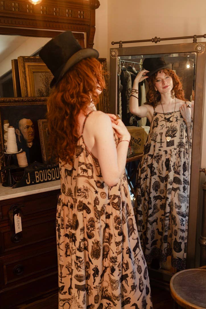 Curiosities Bohéme Maxi Slip Dress w/ whimiscal print: S/M
