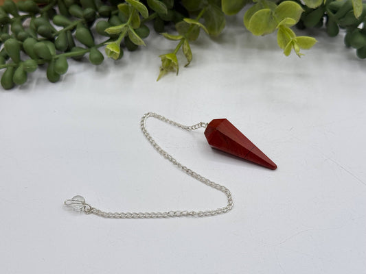 Red Jasper Gemstone Pendulum w/Silver Plated Chain
