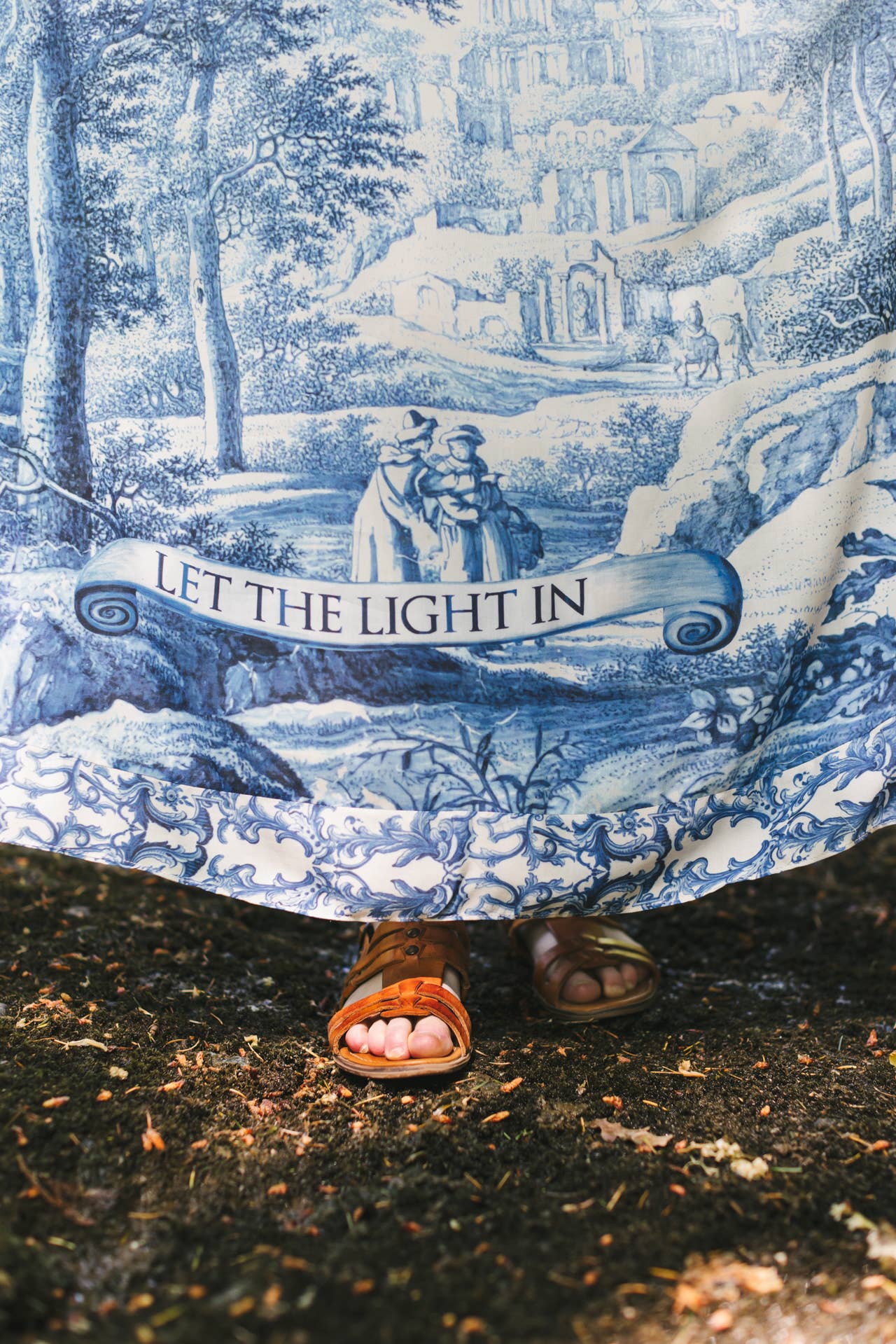Let The Light In Bohéme Long Maxi Slip Dress w Delft Print: S/M (fits approx. size 6-10)