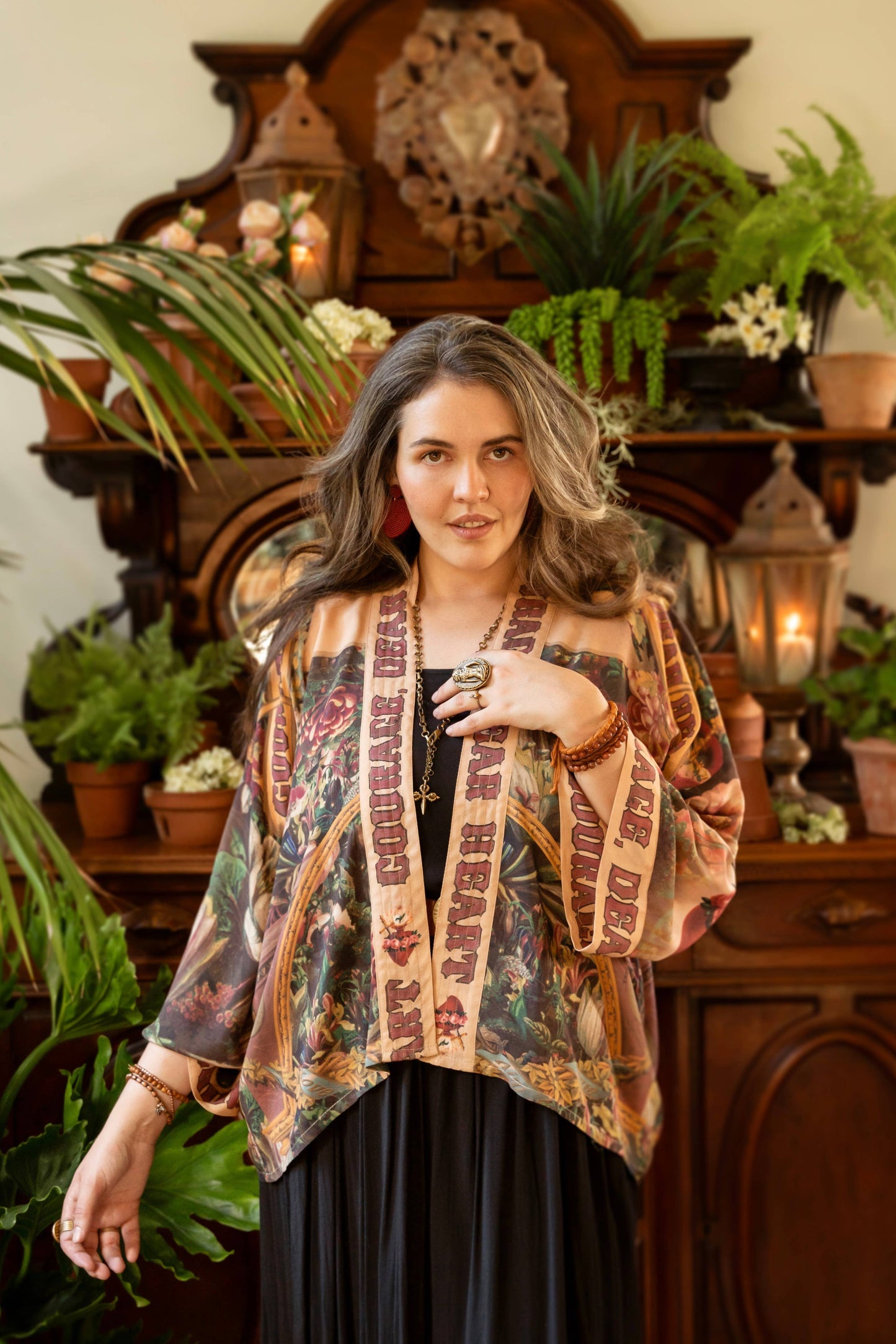 Courage Dear Heart Pixie Duster Crop Kimono w/ Sacred Heart