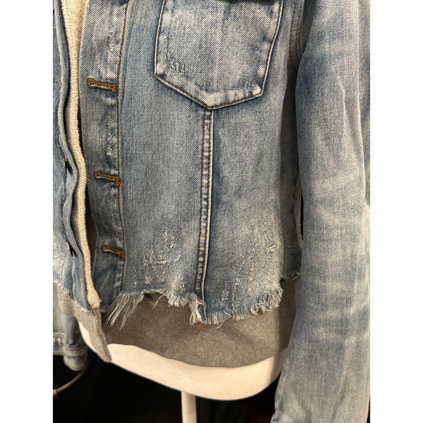 Free People Super Distressed Denim Hooded jacket Size S