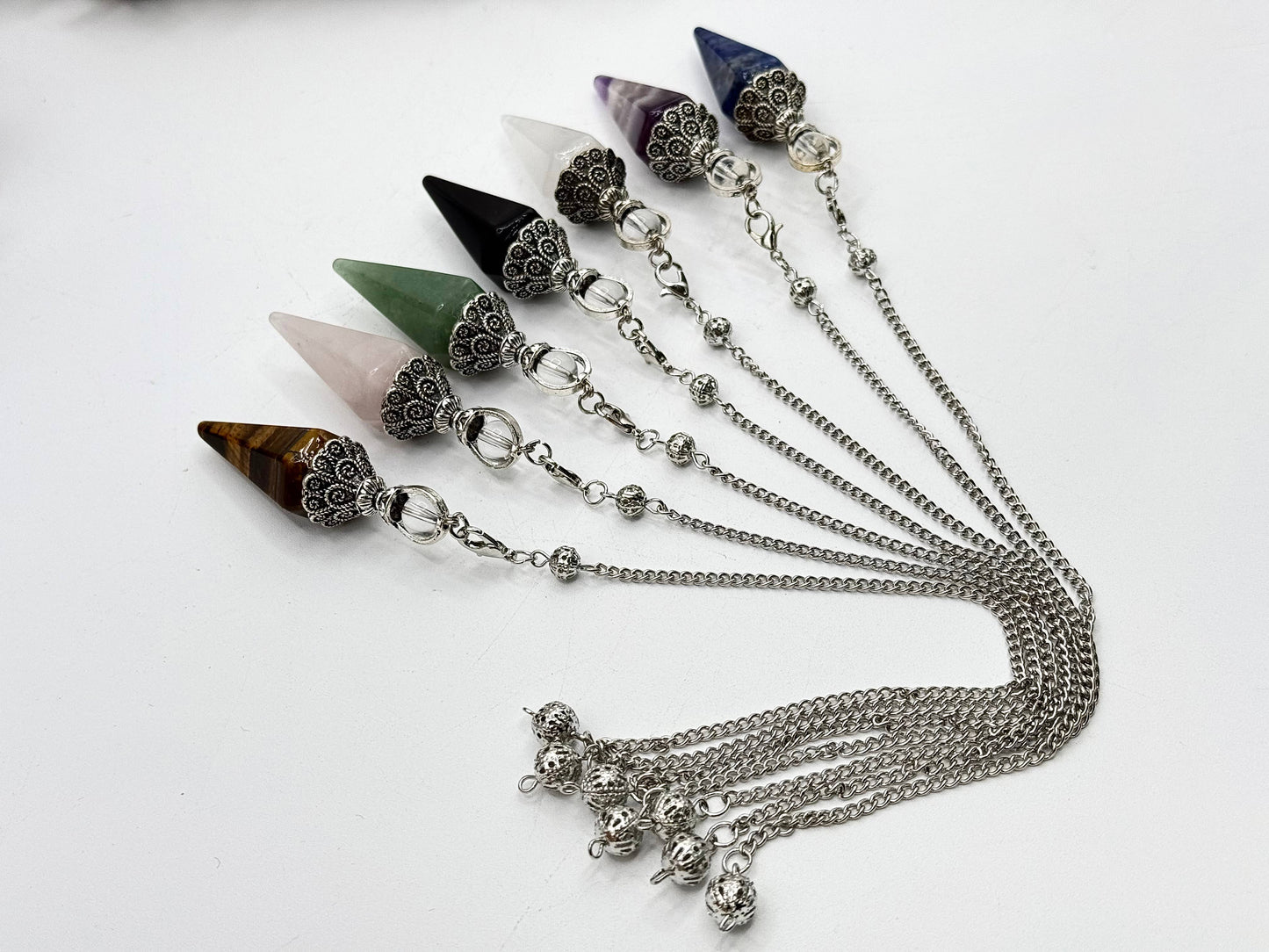 White Howlite Double Cap Pendulum with Silver Plate Chain