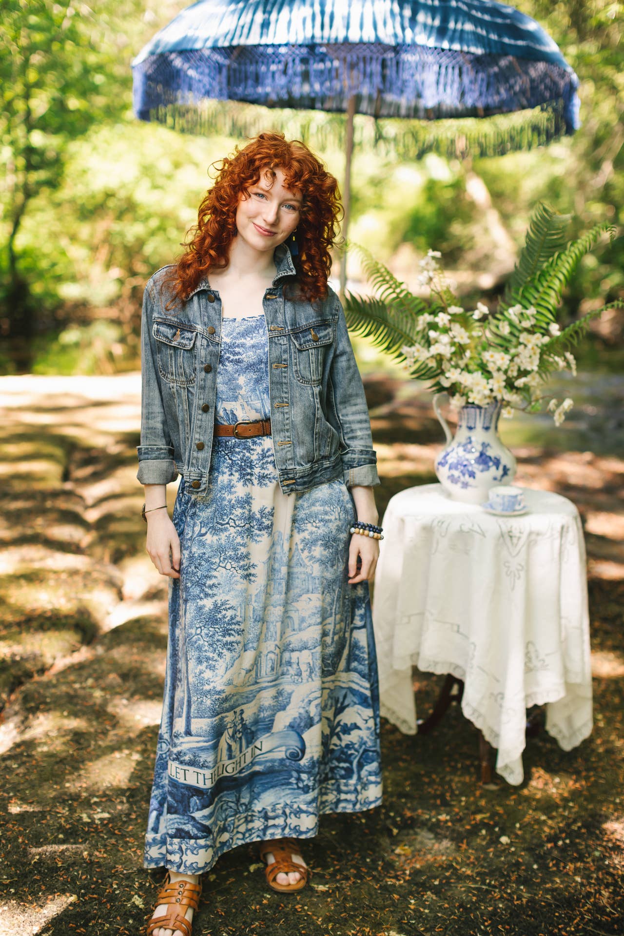 Let The Light In Bohéme Long Maxi Slip Dress w Delft Print: S/M (fits approx. size 6-10)