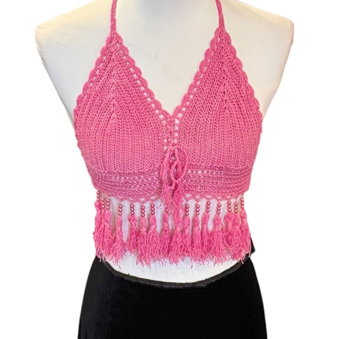 Handmade Pink Crochet Halter Boho Festival Top