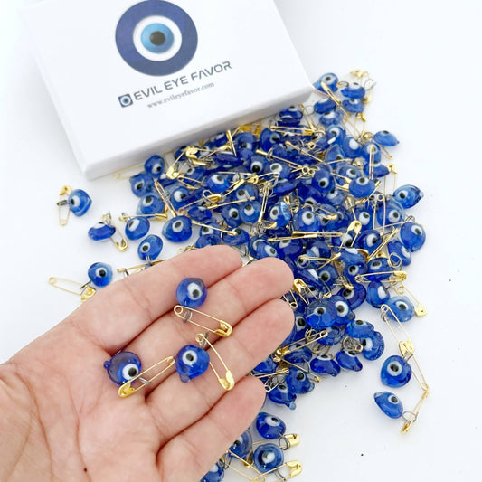 Glass Evil Eye Safety Pins, Heart-shaped Pin, Bulk Favors: 1