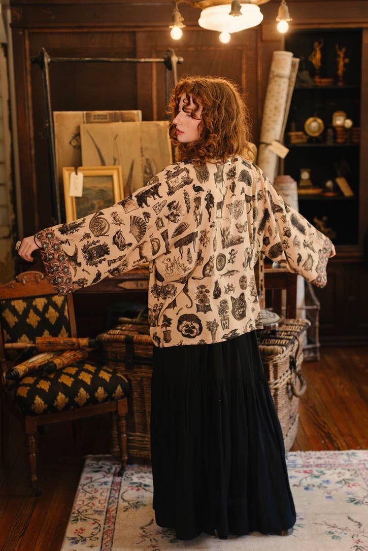 Curiosities Pixie Duster Crop Kimono w/ whimsical print