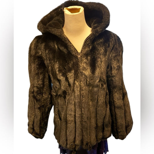 Jordache Vintage Faux Fur Hooded Bomber Coat Size L