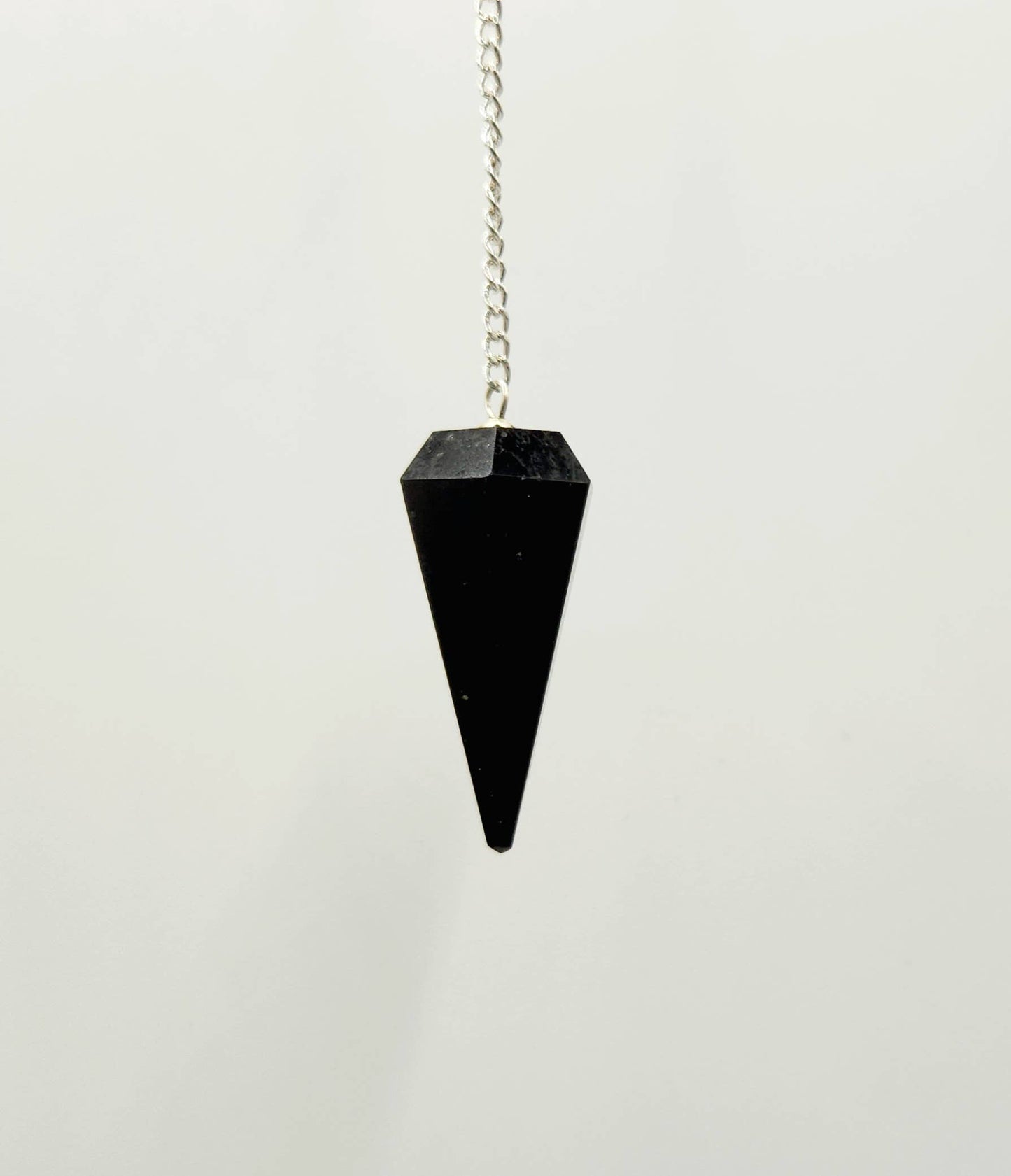 Black Tourmaline Pendulum w/Chakra Beads-Silver Plate Chain