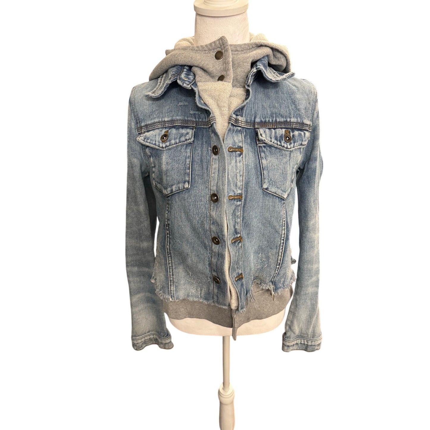Free People Super Distressed Denim Hooded jacket Size S