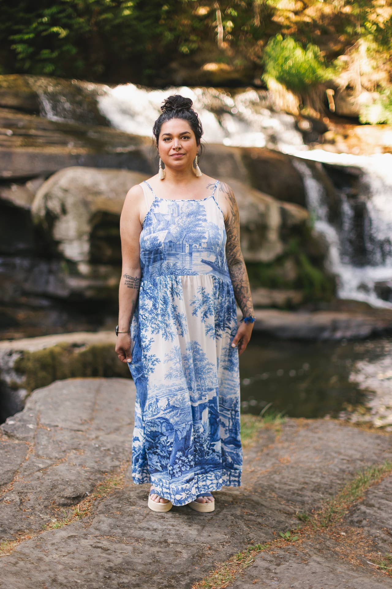 Let The Light In Bohéme Long Maxi Slip Dress w Delft Print: S/M (fits approx. size 6-10)
