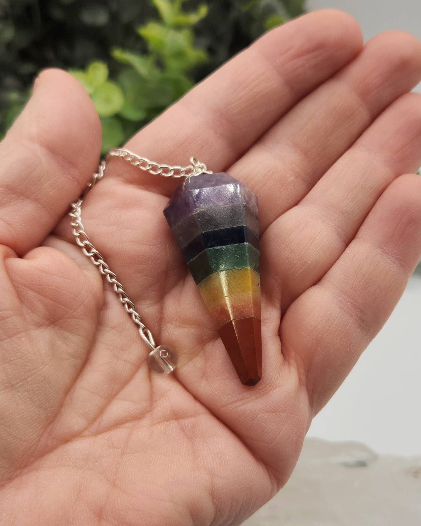 Seven Chakra Pendulum w/Silver Color Chain