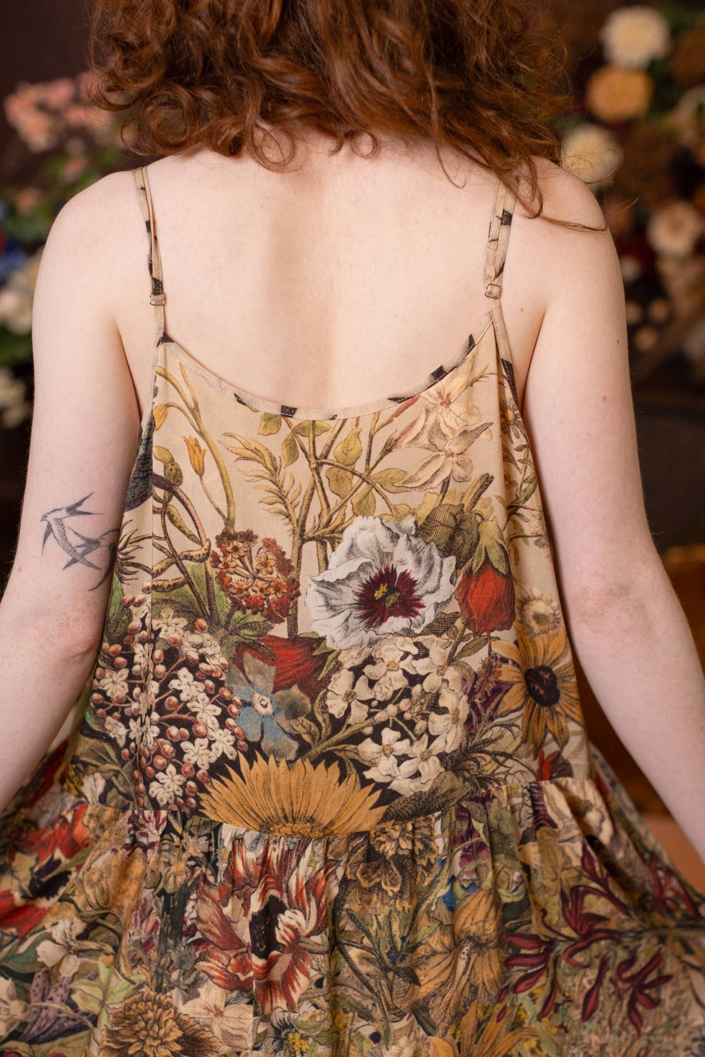 Golden Hour Bohéme Long Maxi Slip Dress w/ Floral Print: L/XL (fits approx. size 12-16)