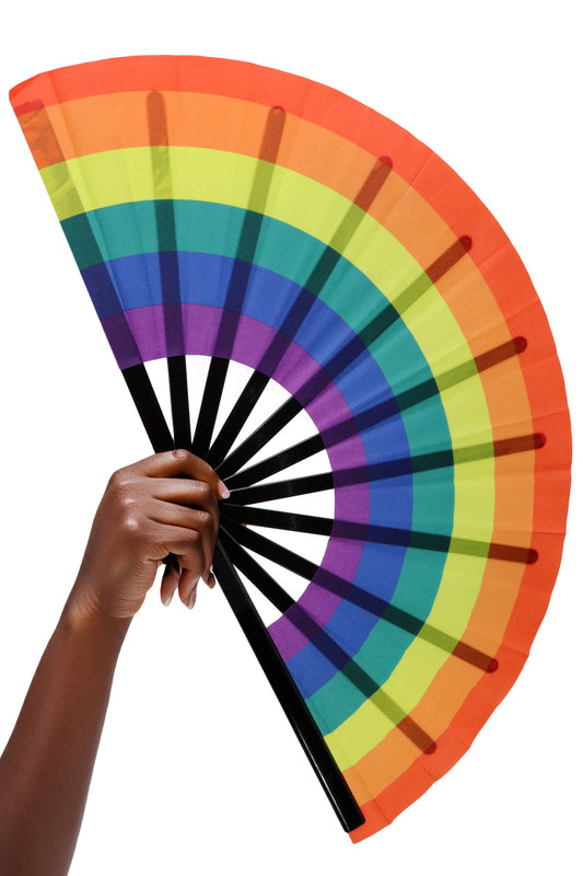 Large Rainbow Pride Handheld Folding Fan - 13 Inch