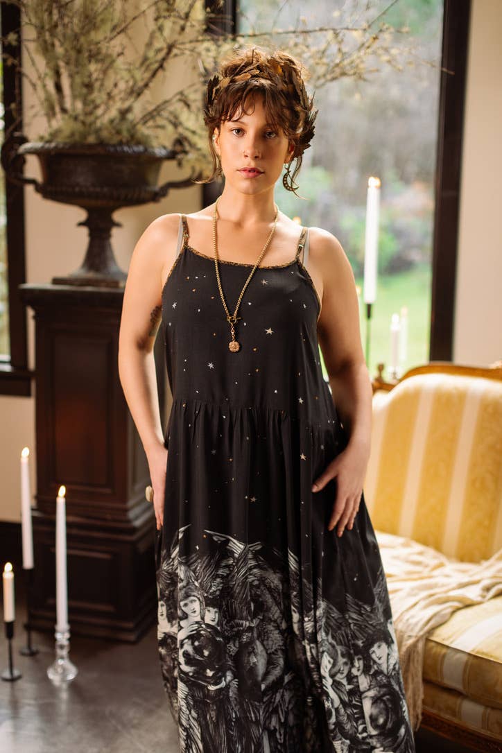 The Guardians Bohéme Slip Maxi Dress w/ angels, moon & stars: S/M (fits approx. size 6-10)