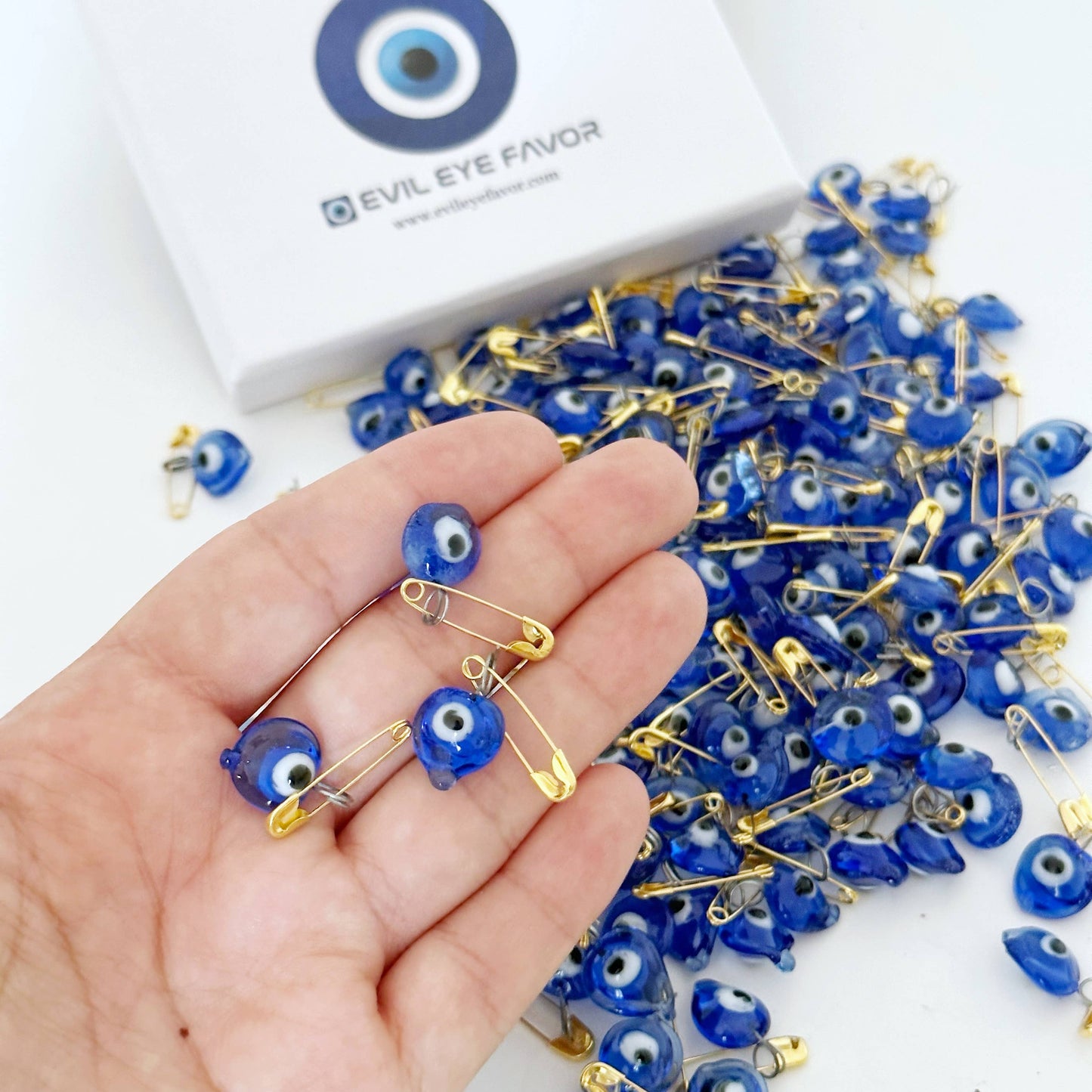Glass Evil Eye Safety Pins, Heart-shaped Pin, Bulk Favors: 1