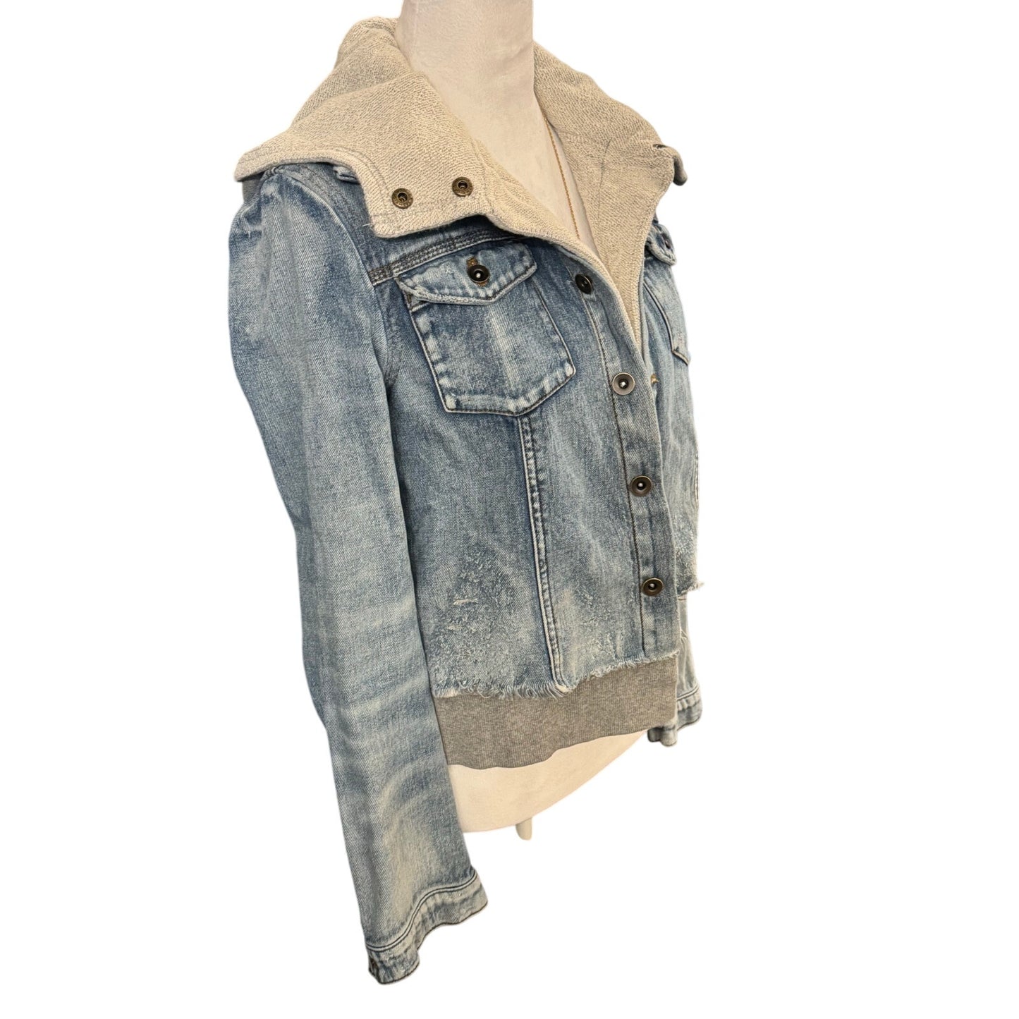 Free People Super Distressed Denim Hooded jacket Size S