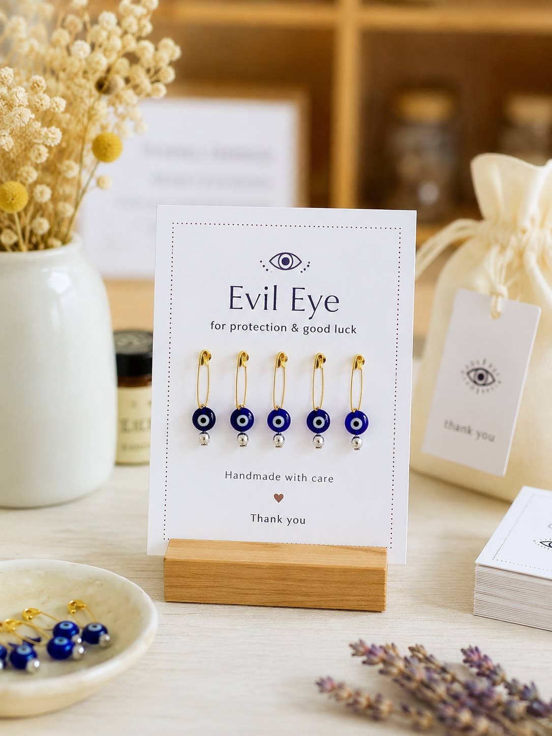 Gold Evil Eye Safety Pins, Blue Glass Evil eye, Bulk Favor