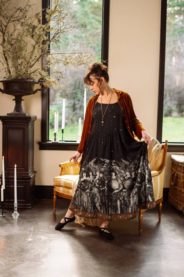 The Guardians Bohéme Slip Maxi Dress w/ angels, moon & stars: S/M (fits approx. size 6-10)