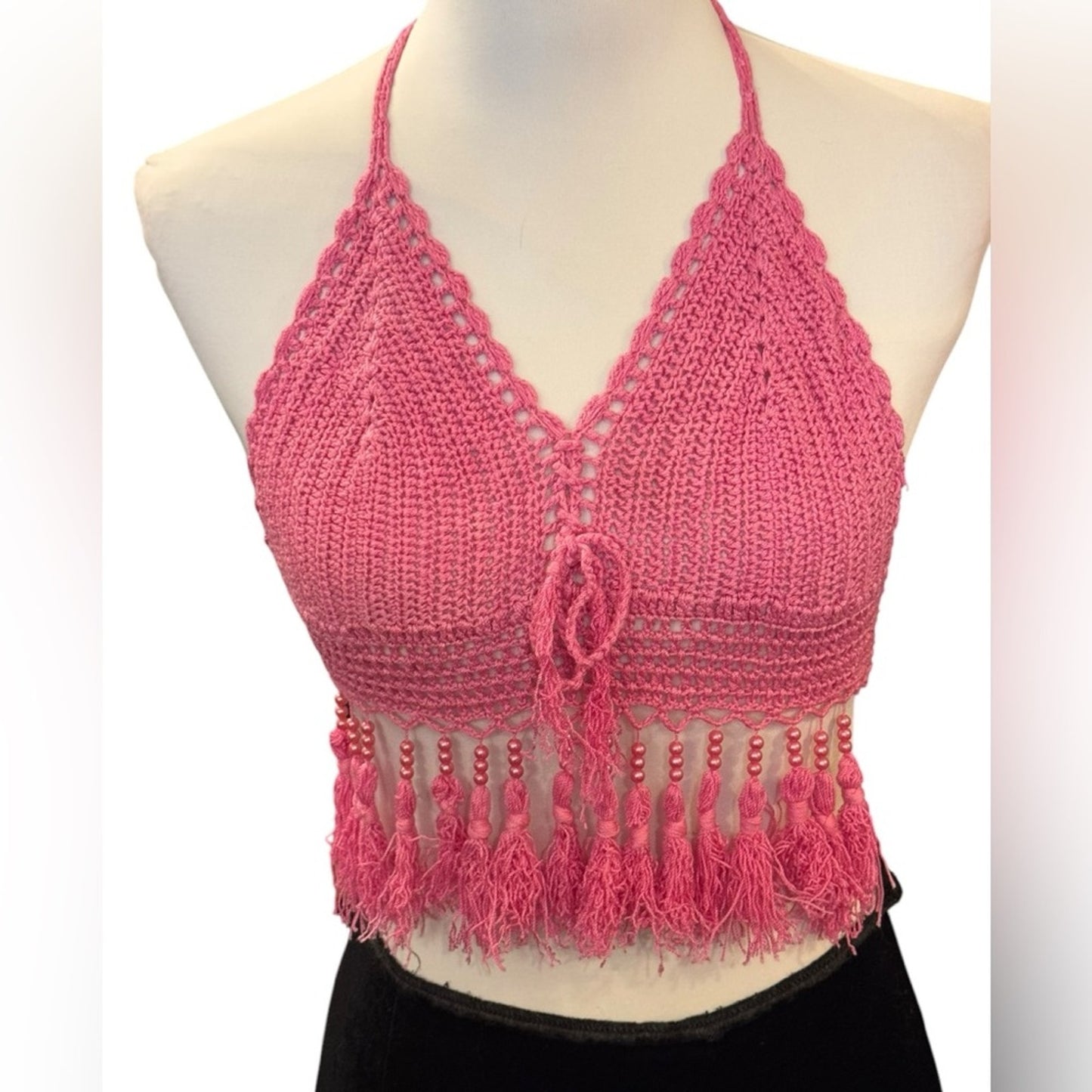 Handmade Pink Crochet Halter Boho Festival Top