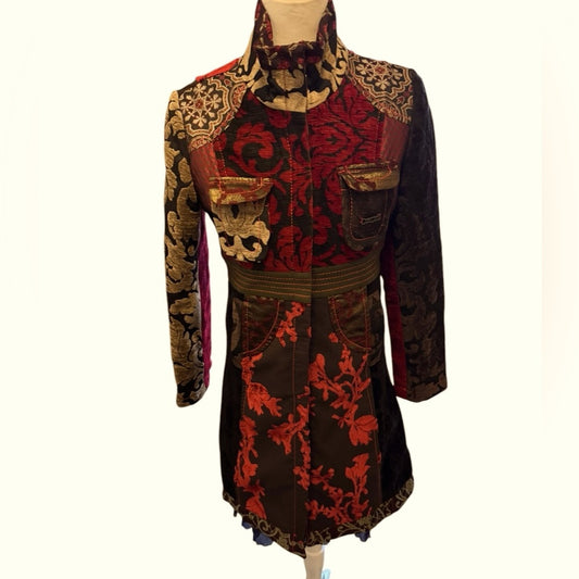 Desigual Rare Velvet Brocade Coat Size M