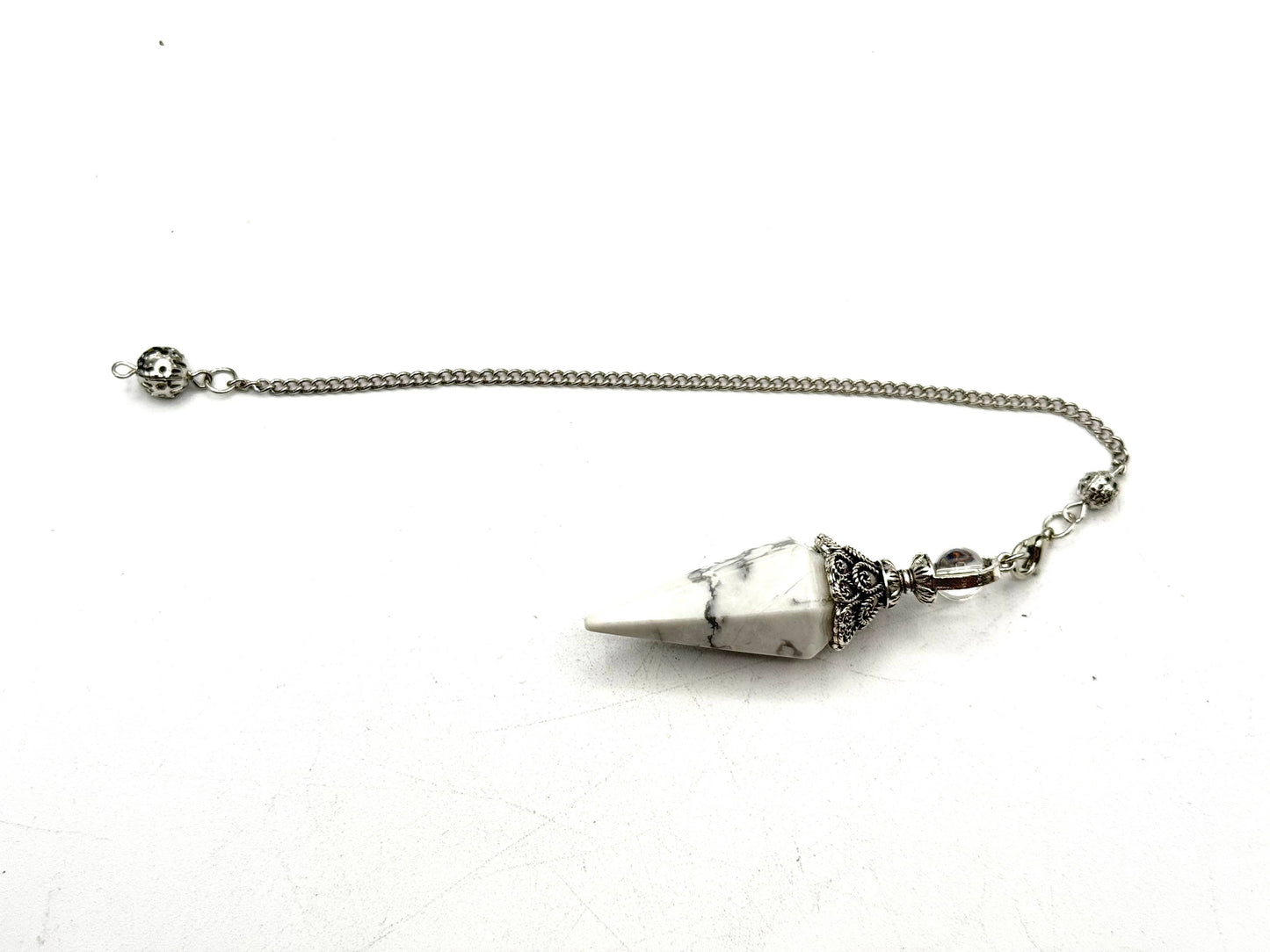 White Howlite Double Cap Pendulum with Silver Plate Chain