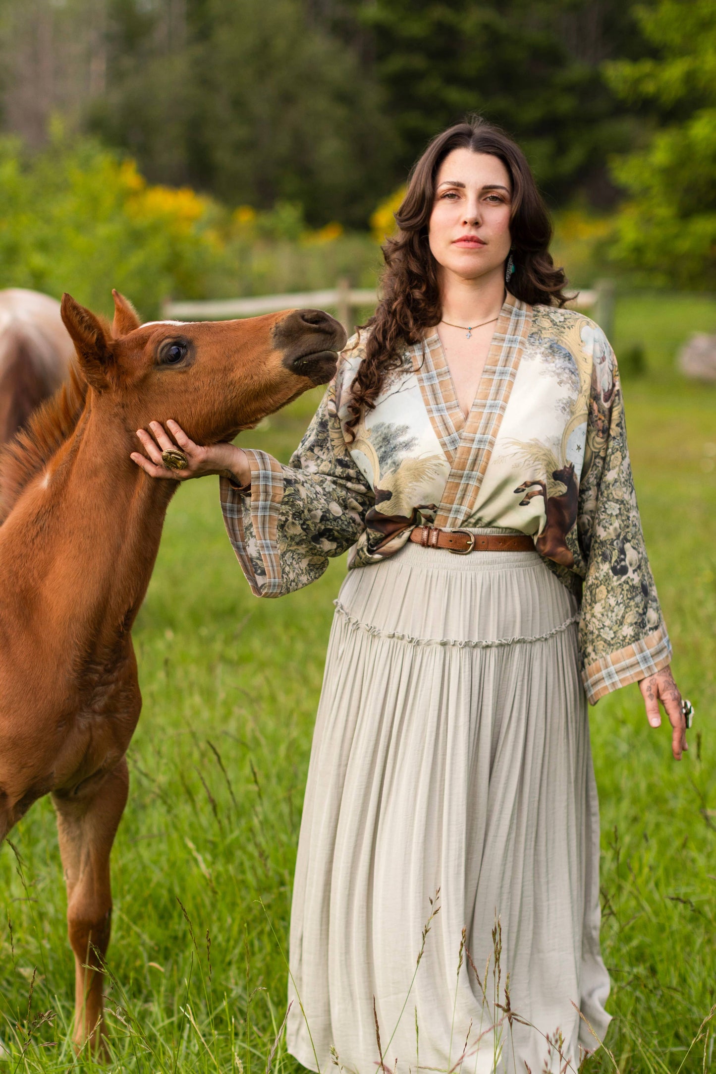 Born to Run Pixie Duster Crop Kimono w/ Horse & Flower Print