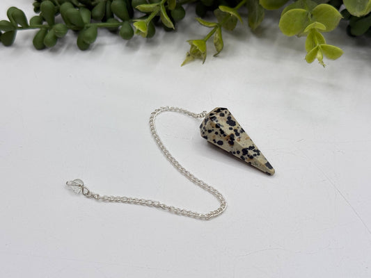 Dalmation Jasper Gemstone Pendulum w/Silver Plated Chain