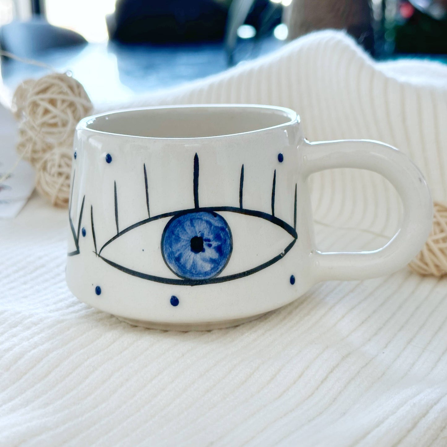 Handmade Evil Eye Coffee Mug, Hygee Self Care Gift: Only Mug