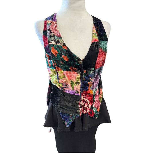 Betsey Johnson Iconic rare 1990s black label velvet patchwork vest size petite