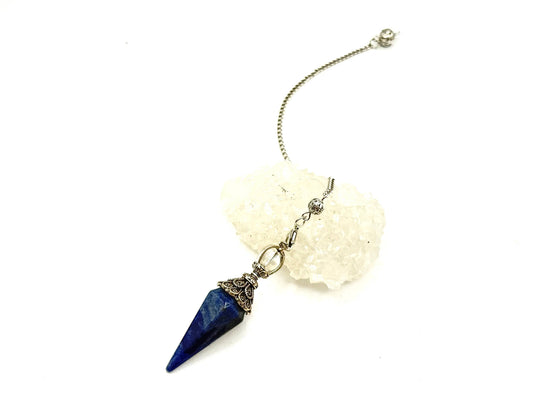 Lapis Lazulli Double Cap Pendulum with Silver Plate Chain