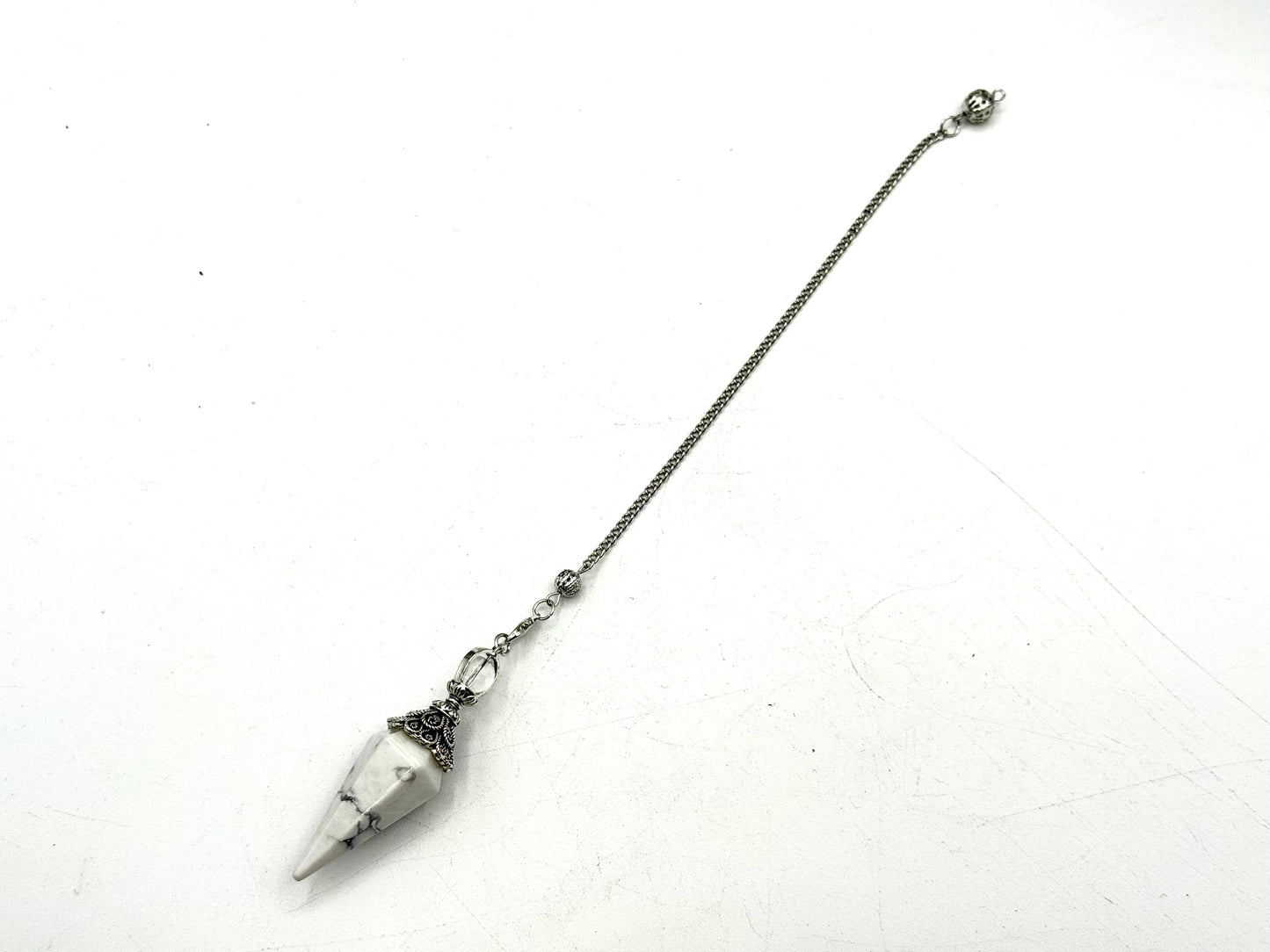 White Howlite Double Cap Pendulum with Silver Plate Chain