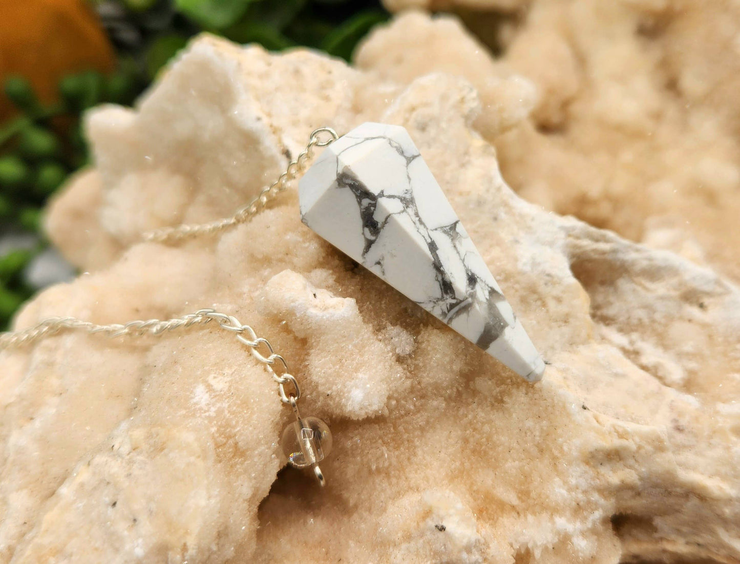 White Howlite Pendulum w/Silver Plated Chain