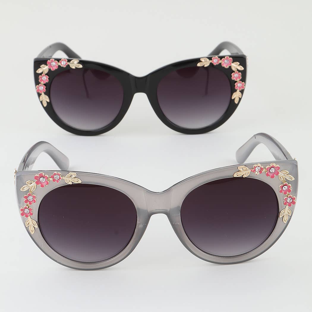 Bedazzled Flower Cateye Sunglasses: MIX