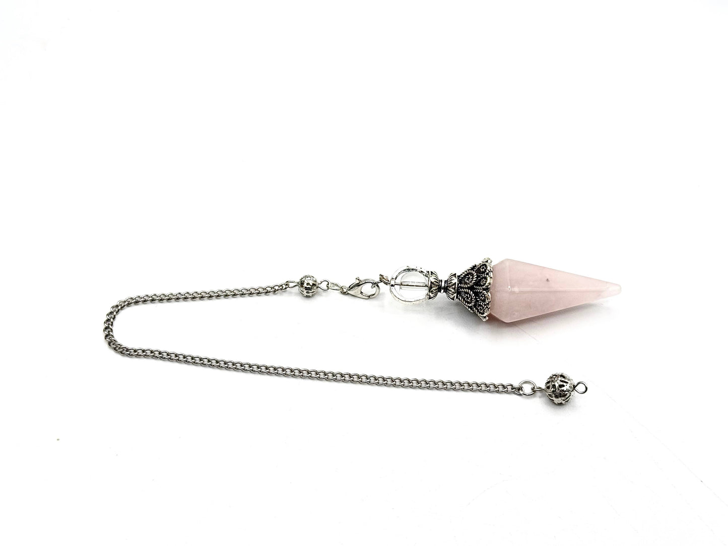 Rose Quartz Double Cap Pendulum with Silver Plate Chain