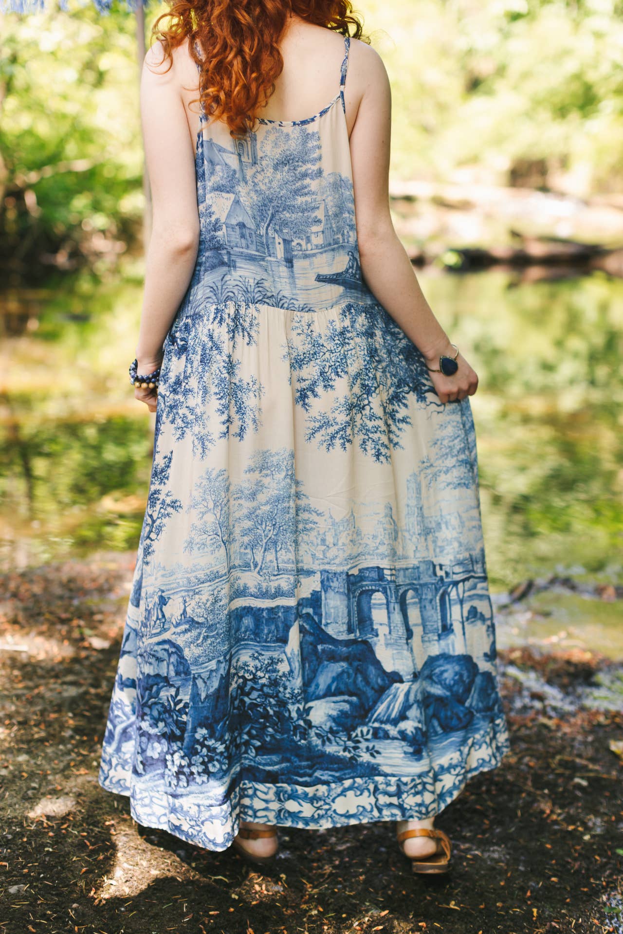 Let The Light In Bohéme Long Maxi Slip Dress w Delft Print: S/M (fits approx. size 6-10)