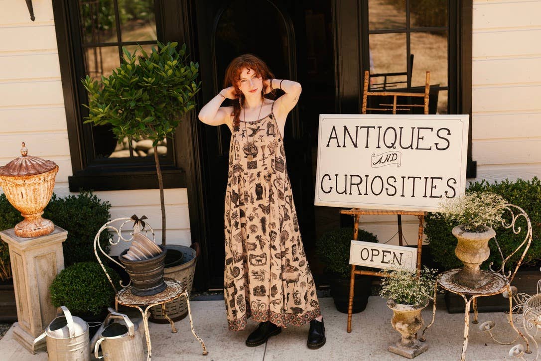 Curiosities Bohéme Maxi Slip Dress w/ whimiscal print: S/M