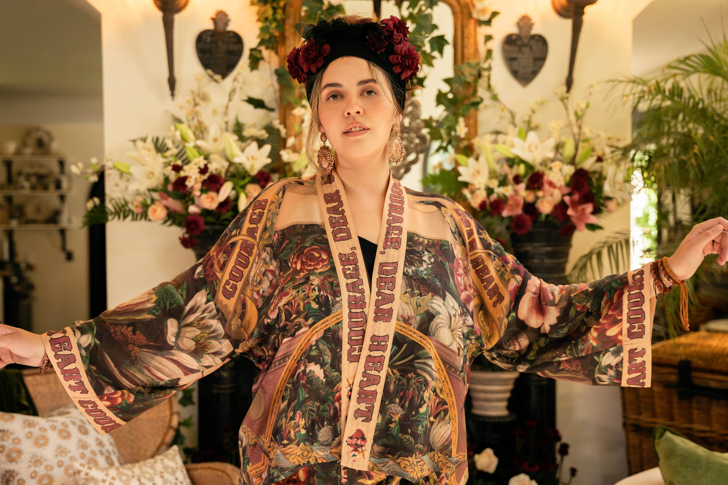 Courage Dear Heart Pixie Duster Crop Kimono w/ Sacred Heart
