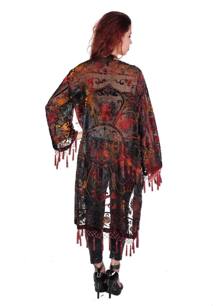1813 - Medallion Long Jacket: RED/BLK